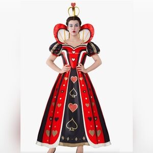 Elegant Red and Black Queen Of Hearts Floor Length Costume Dress Size XL